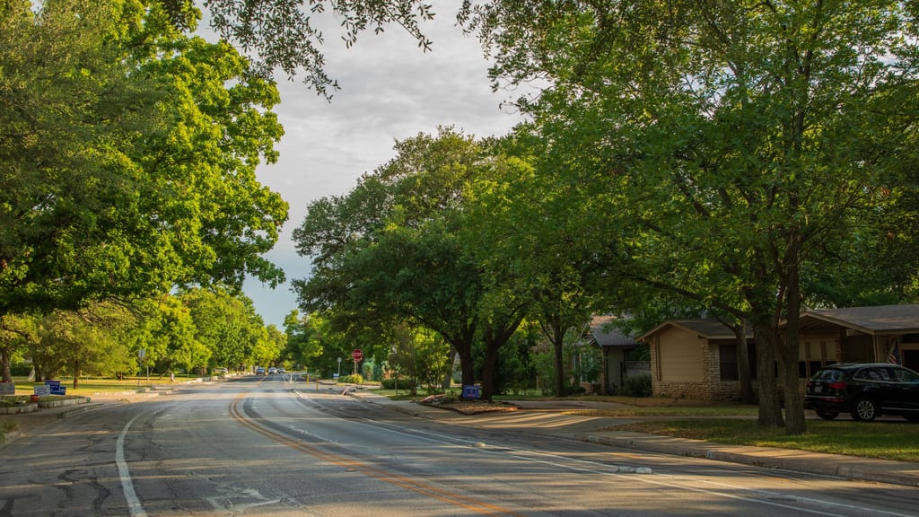 A modest single-story home on a tree-lined street in north central Austin.